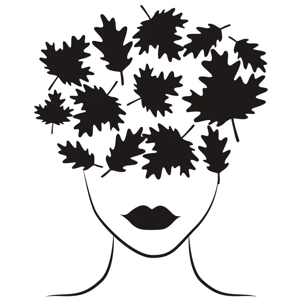 Femme Silhouette Visage Avec Feuilles Illustration Art — Image vectorielle