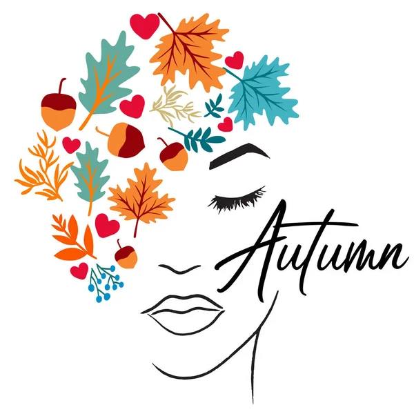 Autumn Art Woman Silhouette Face Flower Art Illustration — Stock Vector