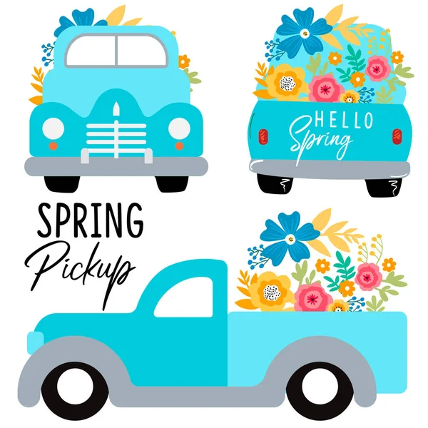 Tavaszi Pickup Ünnepi Kártya Illusztráció — Stock Vector