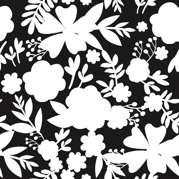 Schwarz Und Weiß Blumen Nahtlose Muster Hintergrund — Stockvektor