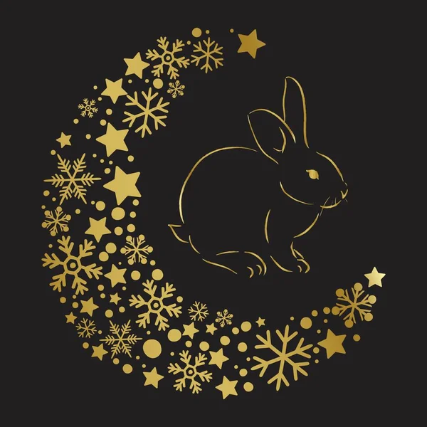 Золотая Луна Кроликом Снежными Озерами Иллюстрационное Искусство Векора — стоковый вектор