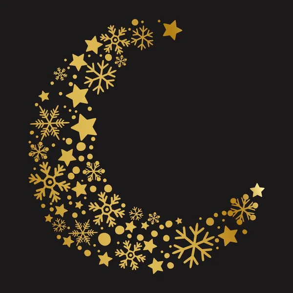 Kar taneli altın ay. Vektör sanatı illüstrasyonu.