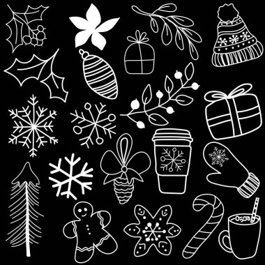 El Çizimi Noel karalaması. Vektör illüstrasyonu.