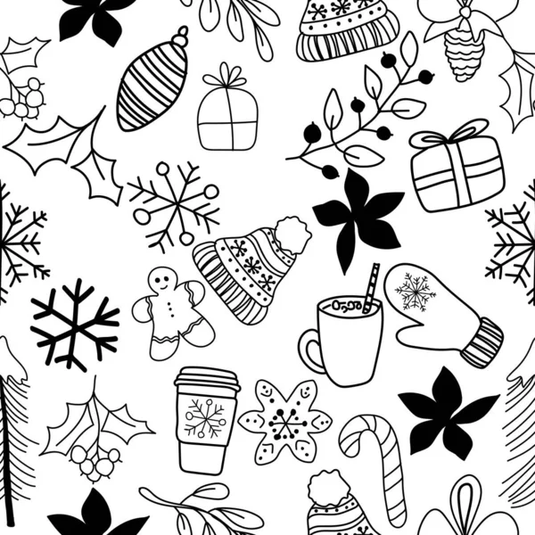 Set Hand Drawn Christmas Doodle Vector Illustration — Stock Vector