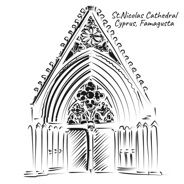 Line Art Nicolas Cathedral Αμμόχωστος Κύπρος — Διανυσματικό Αρχείο