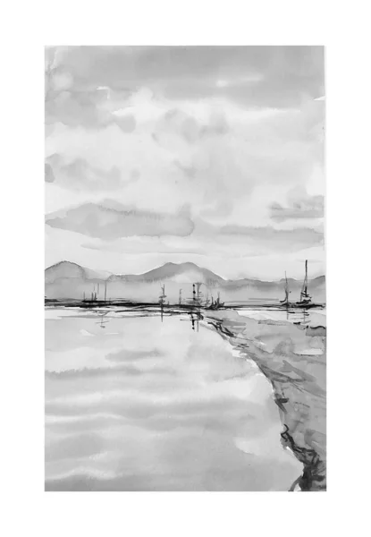 Watercolor Drawing Seaside Background — Stock Photo, Image