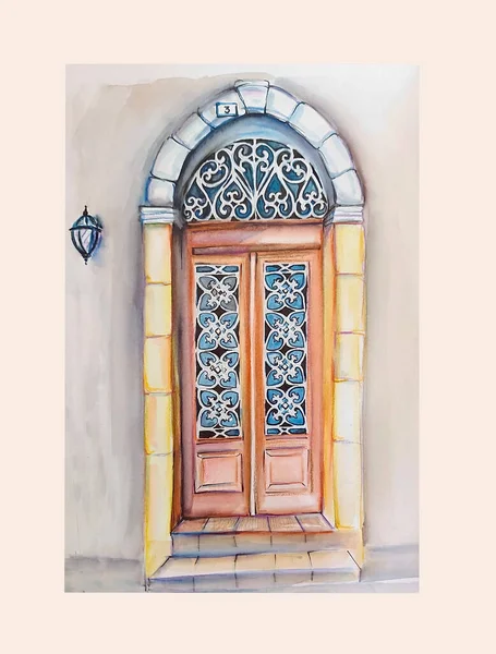 Akvarel Výkres Starých Dveří — Stock fotografie