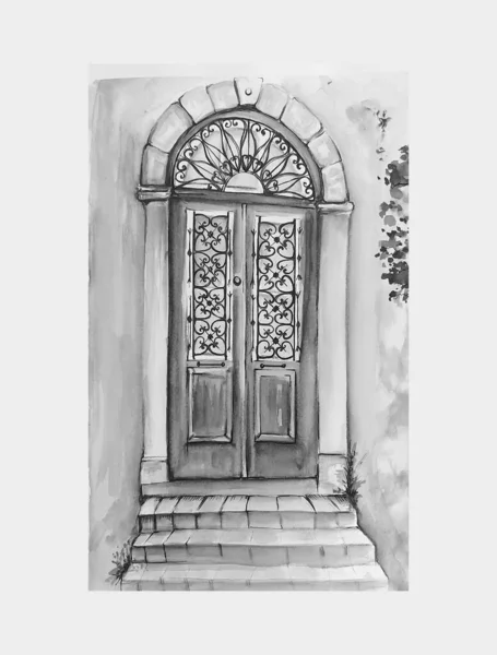 Rysunek Akwarela Drzwi Vintage — Zdjęcie stockowe