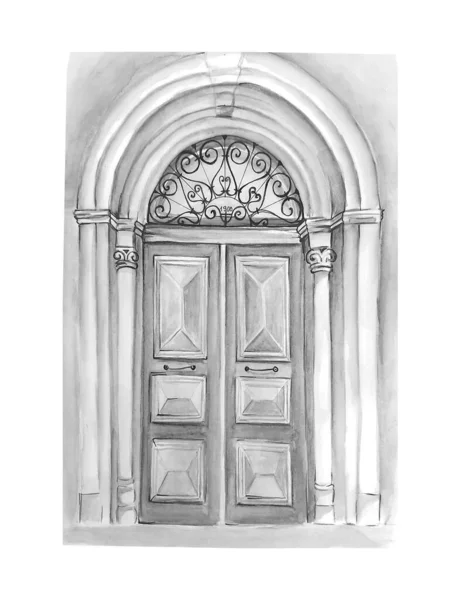 Rysunek Akwarela Drzwi Vintage — Zdjęcie stockowe