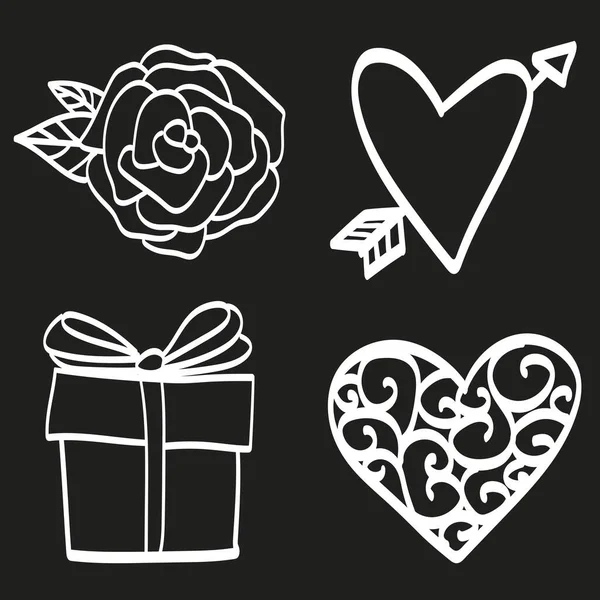 Colección San Valentín Símbolos Dibujados Mano — Vector de stock