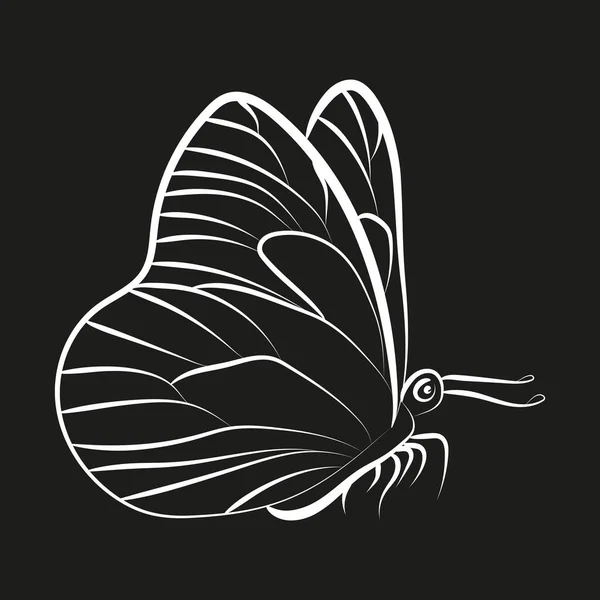 Elegant Outline Butterfly Black Background — ストックベクタ