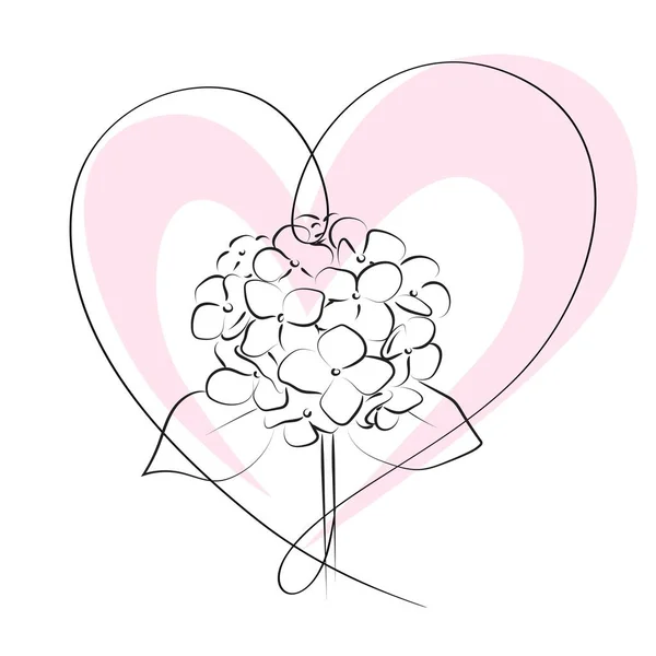 Blooming Flower Hydrangea Heart White Background — Vector de stock