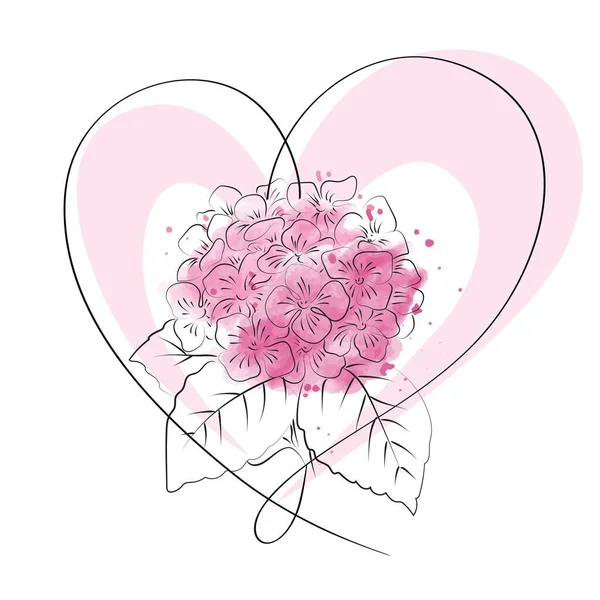 Blooming Flower Hydrangea Heart White Background — Stock Vector