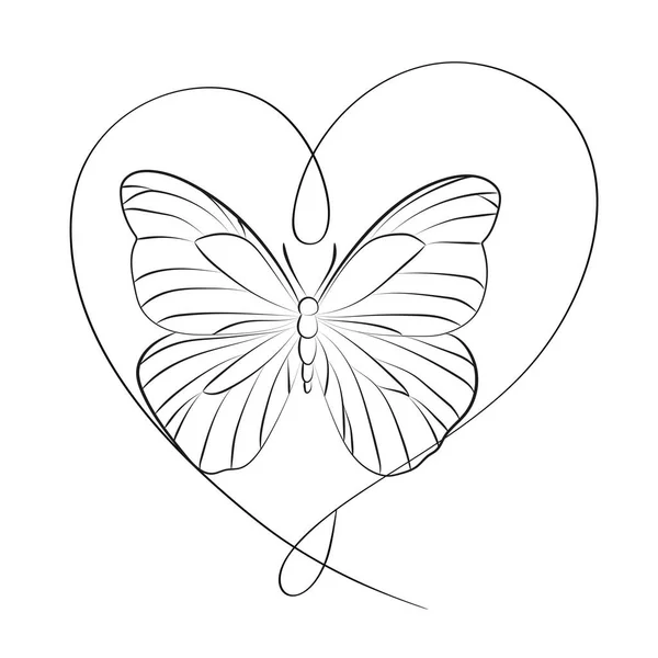 Elegant Outline Butterfly Heart White Background — 스톡 벡터