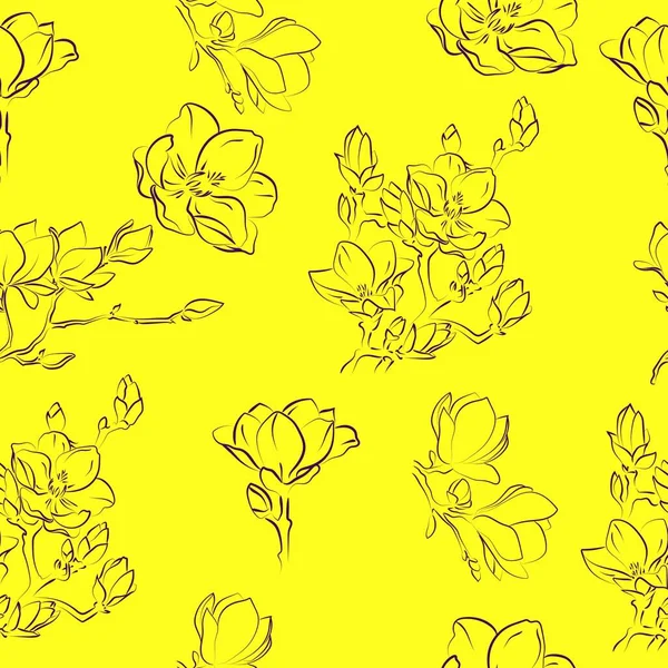 Manolya Çiçeklerinin Zarif Taslağı Vektör Illüstrasyonu Kusursuz Desen — Stok Vektör