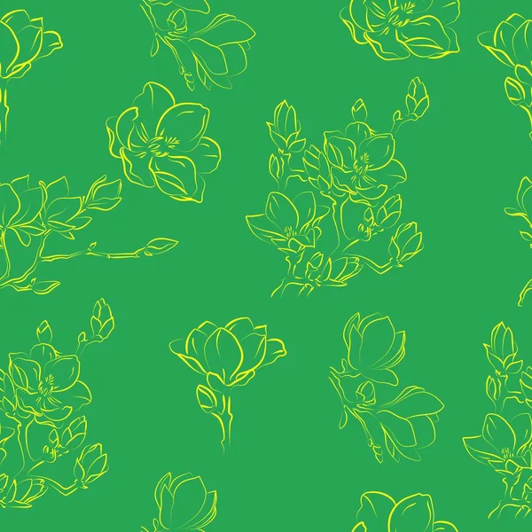 Esquisse Élégante Des Contours Des Fleurs Magnolia Illustration Vectorielle Motif — Image vectorielle