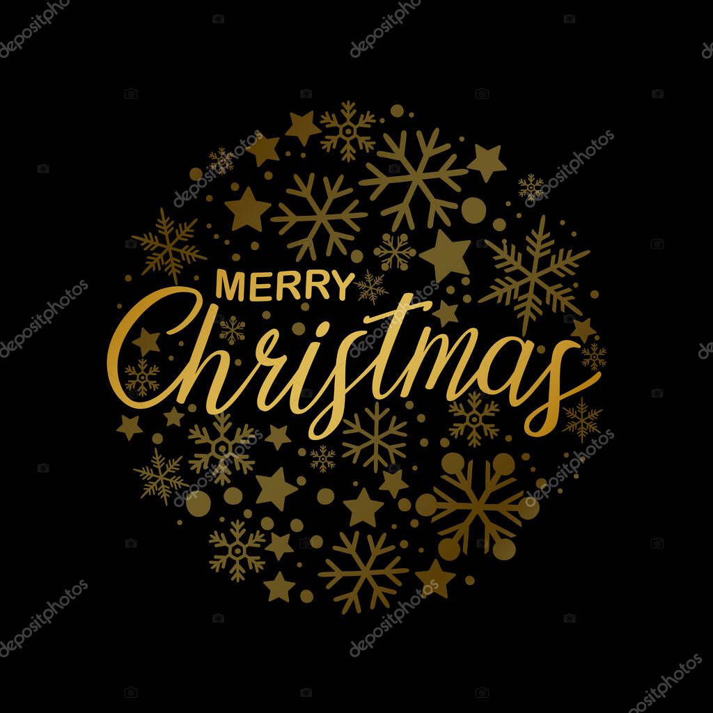 Merry Christmas ball, snowflakes. Vector art illustration.