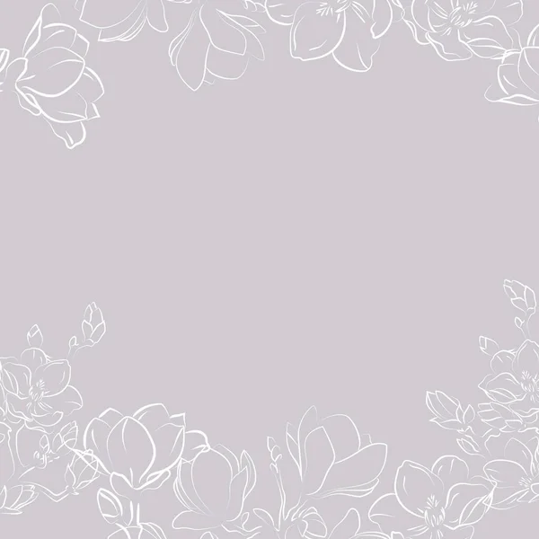 マグノリアの花のエレガントなアウトラインスケッチ ベクトルイラスト シームレスなパターン — ストックベクタ
