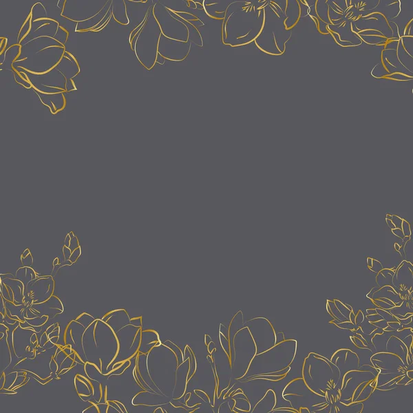 マグノリアの花のエレガントなアウトラインスケッチ ベクトルイラスト シームレスなパターン — ストックベクタ