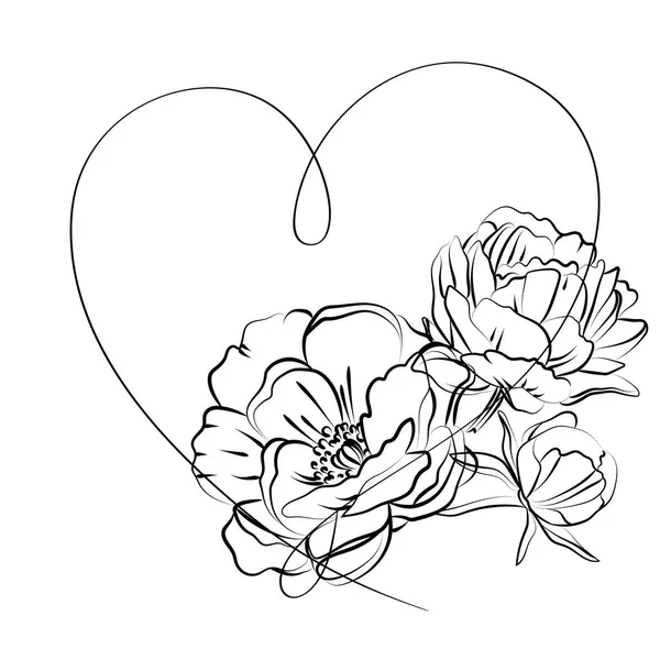 Blommande Blomma Med Hjärta Vit Bakgrund — Stock vektor