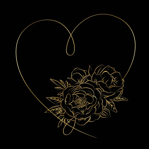 Floraison Fleur Avec Coeur Sur Fond Noir — Image vectorielle