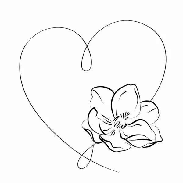 Цветущий Цветок Магнолии Сердцем Белом Фоне — стоковый вектор
