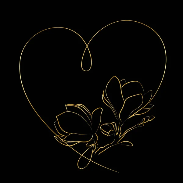 Blühende Blume Mit Herz Auf Schwarzem Hintergrund — Stockvektor