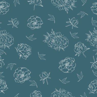 Şakayık çiçeklerinin zarif taslağı, pürüzsüz desen