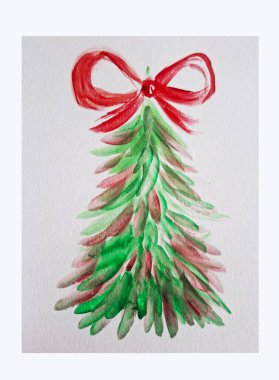 Beyaz arkaplanda suluboya Noel çelengi