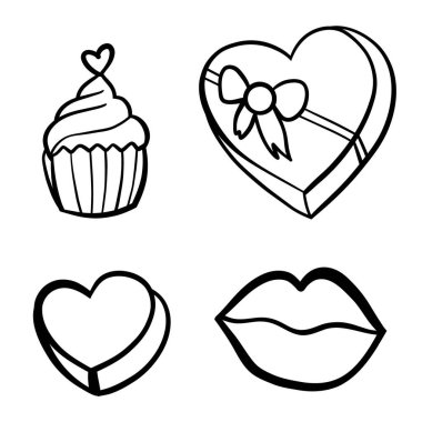 El çizimi karalama tarzı aşk simgeleri. Sevgililer Günü 'nün vektör çizimi