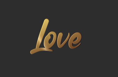 Altın arkaplanlı bir aşk simgesinin 3 boyutlu canlandırması