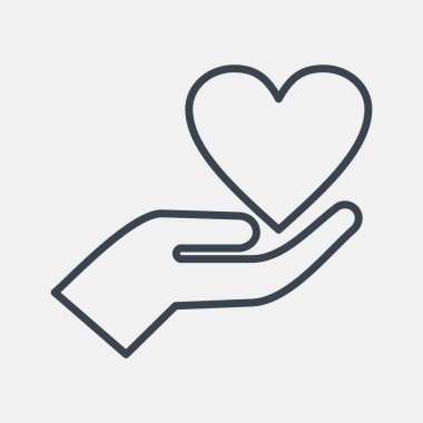 İkon el ve kalp. Sevgililer Günü kutlamaları. Satır biçiminde simgeler. Parmak izleri, posterler, logo, parti dekorasyonu, tebrik kartı vs..