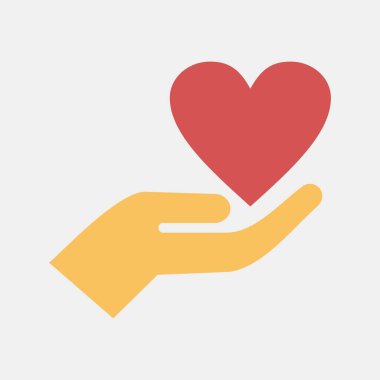 İkon el ve kalp. Sevgililer Günü kutlamaları. Simgeler düz stil. Parmak izleri, posterler, logo, parti dekorasyonu, tebrik kartı vs..