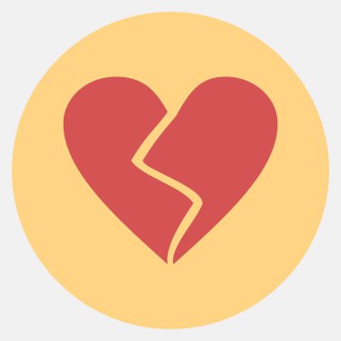 Kırık kalp ikonu. Sevgililer Günü kutlamaları. Renkli eş tarzında simgeler. Parmak izleri, posterler, logo, parti dekorasyonu, tebrik kartı vs..