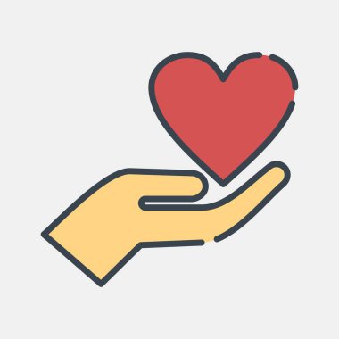 İkon el ve kalp. Sevgililer Günü kutlamaları. Satır biçiminde simgeler. Parmak izleri, posterler, logo, parti dekorasyonu, tebrik kartı vs..