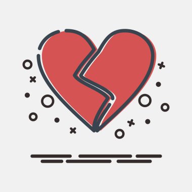 Kırık kalp ikonu. Sevgililer Günü kutlamaları. MBE tarzında simgeler. Parmak izleri, posterler, logo, parti dekorasyonu, tebrik kartı vs..