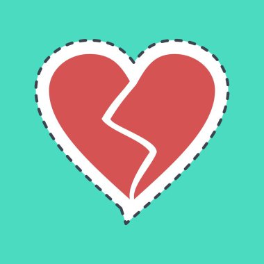 Çıkartma çizgisi kırık kalbi kesmiş. Sevgililer Günü kutlamaları. Parmak izleri, posterler, logo, parti dekorasyonu, tebrik kartı vs..