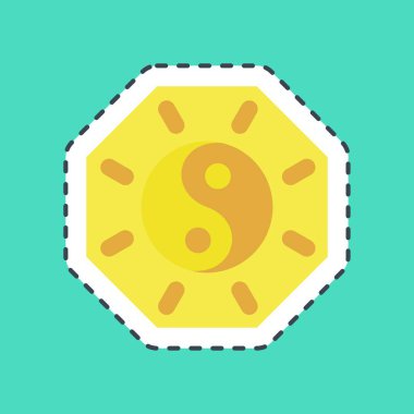 Etiket çizgisi yin yang sembolünü kesti. Çin Yeni Yıl kutlamaları. Parmak izleri, posterler, logo, parti dekorasyonu, tebrik kartı vs..