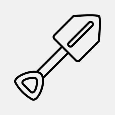 Simge küreği. Kamp ve macera unsurları. Satır biçiminde simgeler. Parmak izi, poster, logo, reklam, bilgi grafikleri vs. için iyi.