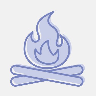 İkon kamp ateşi. Kamp ve macera unsurları. İki ton şeklinde simgeler. Parmak izi, poster, logo, reklam, bilgi grafikleri vs. için iyi.