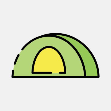 Simge çadırı. Kamp ve macera unsurları. Satır biçiminde simgeler. Parmak izi, poster, logo, reklam, bilgi grafikleri vs. için iyi.