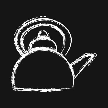 Icon su ısıtıcısı. Kamp ve macera unsurları. Tebeşir şeklinde simgeler. Parmak izi, poster, logo, reklam, bilgi grafikleri vs. için iyi.