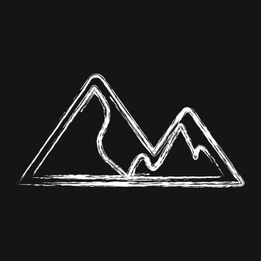 Simge dağları. Kamp ve macera unsurları. Tebeşir şeklinde simgeler. Parmak izi, poster, logo, reklam, bilgi grafikleri vs. için iyi.