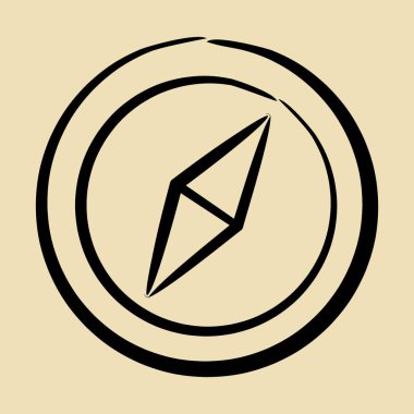 Simge pusula. Kamp ve macera unsurları. Elle çizilmiş simgeler. Parmak izi, poster, logo, reklam, bilgi grafikleri vs. için iyi.