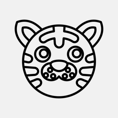 İkon kaplan suratlı. Çin Zodiac elementleri. Satır biçiminde simgeler. Parmak izi, poster, logo, reklam, dekorasyon, bilgi grafikleri vs. için iyi.