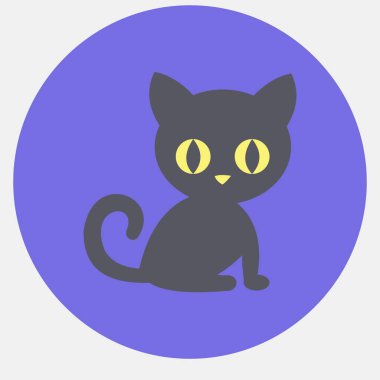 Simge kedisi. Cadılar Bayramı elementlerinin tasviri. Renk eşleşmesi biçiminde simge.