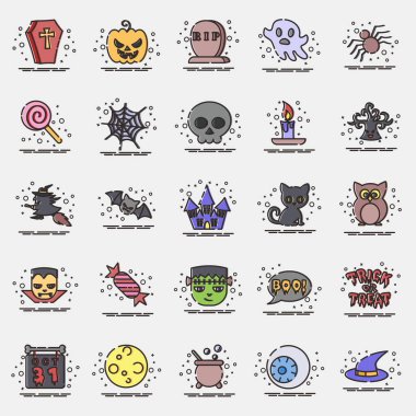 Simge cadılar bayramı elementlerini ayarladı. Cadılar Bayramı elementlerinin tasviri. MBE biçiminde simge.