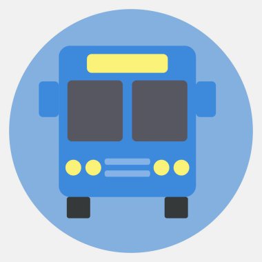 Simge otobüsü. Ulaşım elemanları. Renkli eş tarzında simgeler. Parmak izi, poster, logo, tabela, reklam vs..