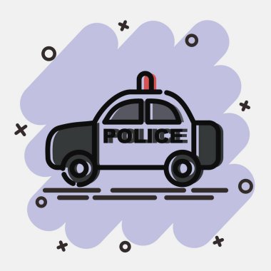 Simge polis arabası. Ulaşım elemanları. Çizgi roman tarzında simgeler. Parmak izi, poster, logo, tabela, reklam vs..