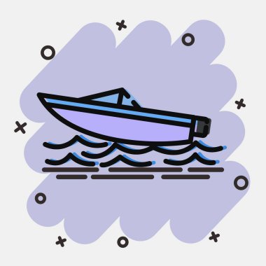 Simge sürat teknesi. Ulaşım elemanları. Çizgi roman tarzında simgeler. Parmak izi, poster, logo, tabela, reklam vs..